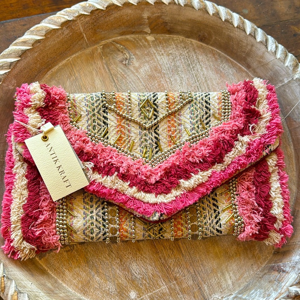 Antik Kraft Pink and Gold Textured Clutch